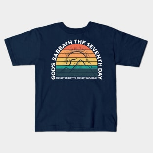 God's Sabbath The Seventh Day - Sunset - White Text Kids T-Shirt